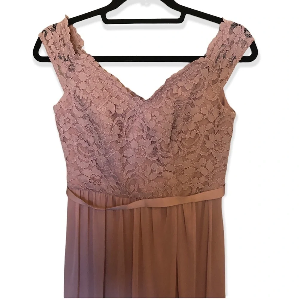 David’s Bridal Off the Shoulder Lace & Mesh Maxi The Beloved Dress